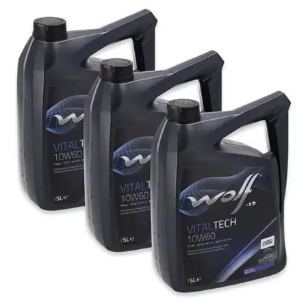 15L 15 Liter WOLF VITALTECH 10W-60 Motor&ouml;l API SN/CF ACEA A3/B4 VW 501.01/505.00
