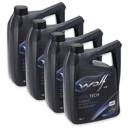 20L 20 Liter WOLF VITALTECH 10W-60 Motor&ouml;l API SN/CF ACEA A3/B4 VW 501.01/505.00