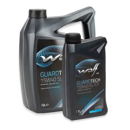 6L 6 Liter WOLF GUARDTECH 15W40 SL/CF Motor&ouml;l &Ouml;l MB 229.1 VW 501.01/505.00