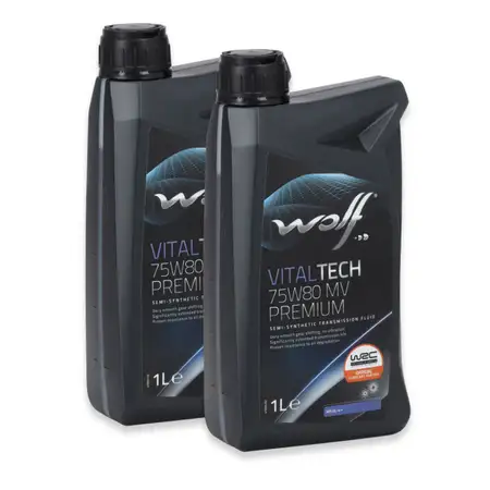 2L 2 Liter WOLF VITALTECH 75W80 MV PREMIUM Getriebe&ouml;l Schaltgetriebe&ouml;l API GL4+