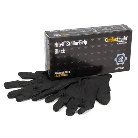 50 pairs, Size 8 / M, Nitrile StellarGrip Gloves, Protective Gloves, Diamond Pattern, BLACK