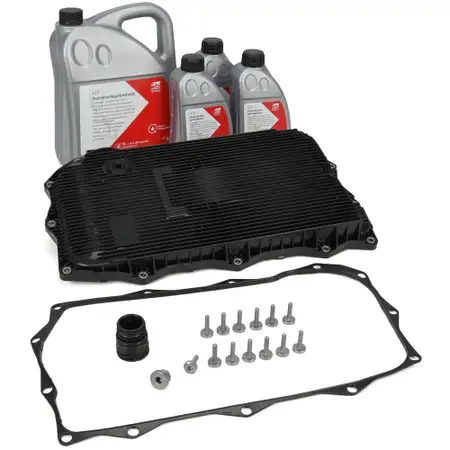 Getriebe&ouml;lwanne + Dichtung + Filter + 8L febi Getriebe&ouml;l f&uuml;r BMW 8-Gang 8HP45-75