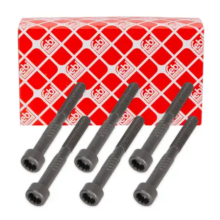 6 febi camshaft bearing screws, M6x54, for AUDI, SEAT, SKODA, and VW 1.2/1.4 TDI, 038103714G