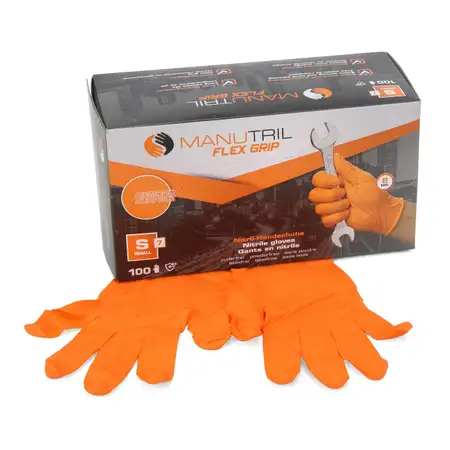 100x Gr&ouml;&szlig;e 7 / S Nitril Flex Grip Handschuhe Schutzhandschuhe diamantbeschichtet ORANGE