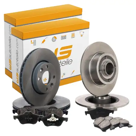 Bremsscheiben + Radlager + Bremsbel&auml;ge f&uuml;r RENAULT Laguna 2 16/17 Zoll vorne + hinten