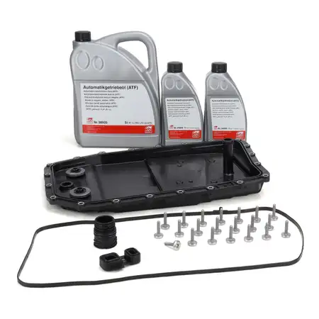 Getriebe&ouml;lwanne + 7L febi Getriebe&ouml;l f&uuml;r BMW E90-93 E60 E61 E63 E64 X3 X5 X6 6HP26 6HP28