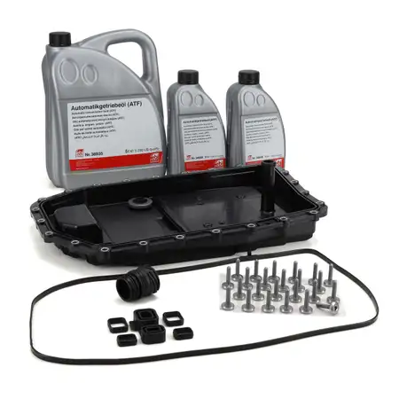 Getriebe&ouml;lwanne + 7L febi Getriebe&ouml;l f&uuml;r BMW E81-88 E90-93 E39 E60/61 E63 X1-6 6HP19 6HP21