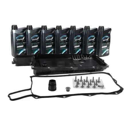 Getriebe&ouml;lwanne + 7L WOLF Getriebe&ouml;l f&uuml;r BMW F30 G20/21 330e G30/31 520e 530e X3 X5 8HP75