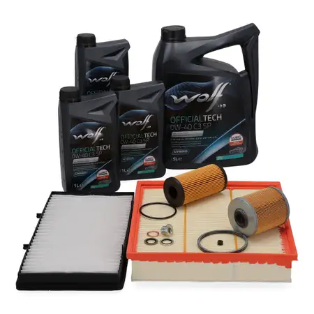 Filterset 4-tlg + 8L WOLF 0W40 C3 SP f&uuml;r NISSAN Primastar OPEL Vivaro A Trafic 2 2.0/2.5D
