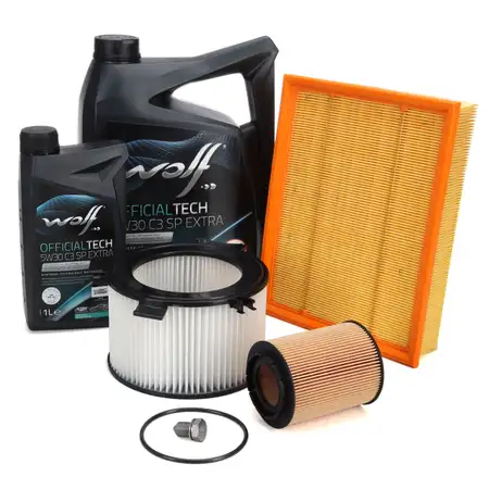 Filterset + 6L WOLF 5W30 C3 SP EXTRA Motor&ouml;l f&uuml;r VW Transporter T4 2.8 VR6 140 PS