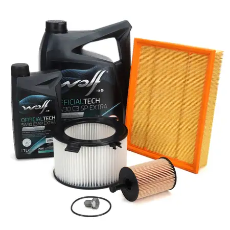 Filterset + 6L WOLF 5W30 C3 SP EXTRA Motor&ouml;l f&uuml;r VW Transporter T4 2.8 VR6 204 PS
