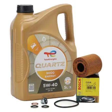 5L TOTAL QUARTZ 9000 ENERGY 5W-40 Engine Oil + BOSCH Oil Filter for CITROEN, FIAT, FORD, PEUGEOT