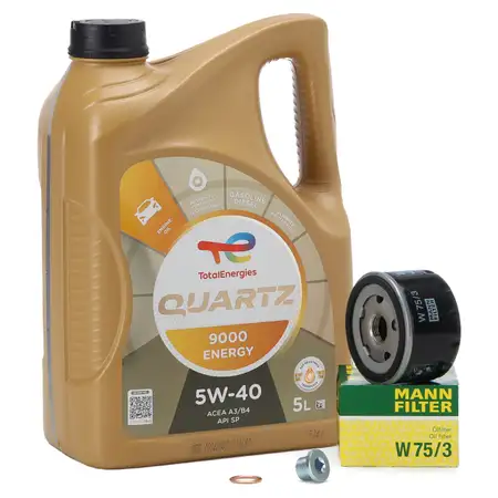 5 Liter TOTAL QUARTZ 9000 ENERGY 5W40 Motor&ouml;l + MANN W75/3 &Ouml;lfilter f&uuml;r RENAULT Clio