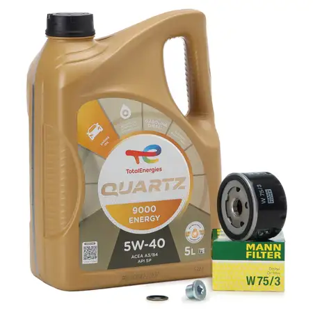 5 Liter TOTAL QUARTZ 9000 ENERGY 5W40 Motor&ouml;l + MANN W75/3 &Ouml;lfilter f&uuml;r RENAULT Laguna