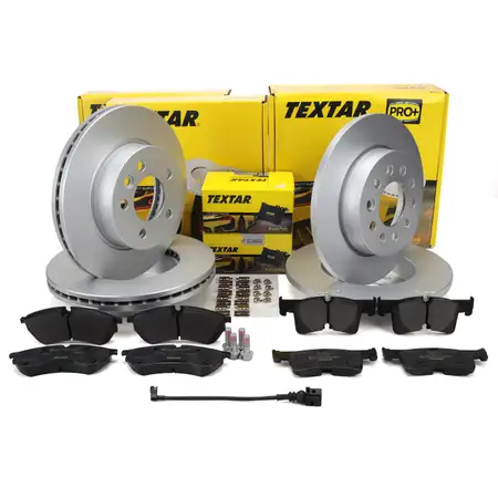 TEXTAR Bremsscheiben + Bremsbel&auml;ge + Sensor f&uuml;r VW Multivan T7 PR-1LA vorne + hinten