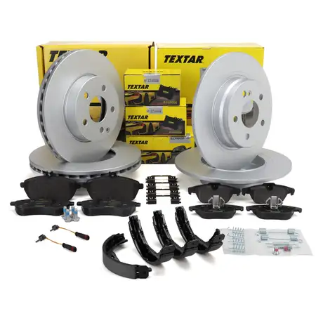 TEXTAR Bremsscheiben Bel&auml;ge Sensor Backen f&uuml;r MERCEDES W204 S204 C/A207 vorne + hinten