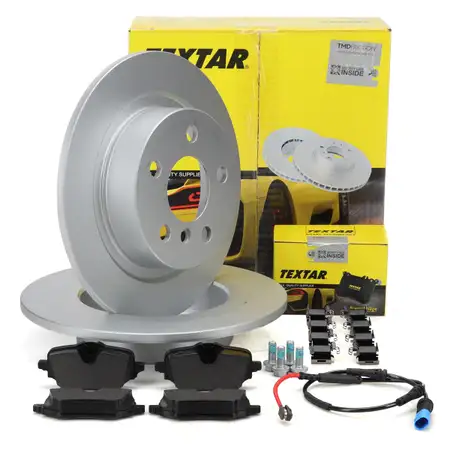 TEXTAR Brake Discs + Brake Pads + Sensor for BMW 2 Series U06 Active Tourer 216i 218i (Rear)