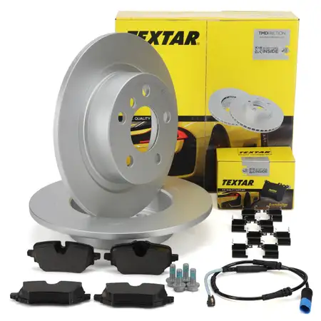 TEXTAR Bremsscheiben + Bel&auml;ge + Sensor f&uuml;r BMW X1 U11 X2 U10 MINI ohne M-Technik hinten