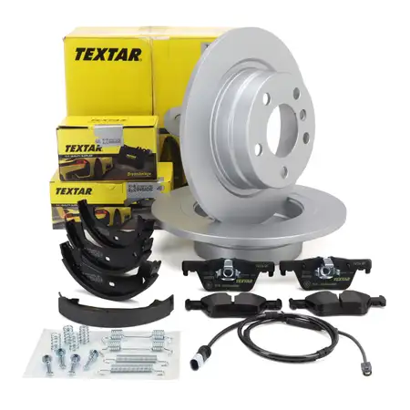 TEXTAR Bremsscheiben + Bel&auml;ge Sensor Backen f&uuml;r BMW F20 F21 F22 F23 ohne M-Technik hinten