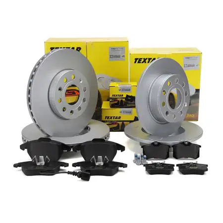 TEXTAR Bremsscheiben + Bremsbel&auml;ge + Sensor f&uuml;r VW Golf 5 6 AUDI A3 8P vorne + hinten