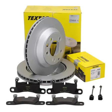TEXTAR Bremsscheiben + Bel&auml;ge + Sensor f&uuml;r PORSCHE Cayenne 92A PR-2EH VW Touareg 7P hinten
