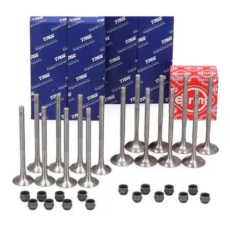 8x TRW Einlassventil + 8x Auslassventil + 16x ELRING Dichtungen f&uuml;r VW Golf 4 5 6 1.4 1.6