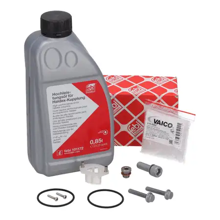 VAICO &Ouml;lwechsel Siebfilter Set + febi 101172 850mL &Ouml;l f&uuml;r VAG Haldex-Kupplung Gen 5