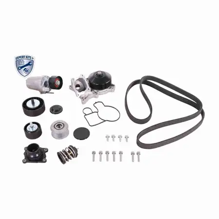 VAICO Keilrippenriemensatz + Wasserpumpe + Thermostat f&uuml;r BMW E81-88 E90-93 E60/61 X3 N47