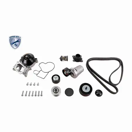 VAICO Keilrippenriemensatz + Wasserpumpe + Thermostat f&uuml;r BMW E81-88 E90-93 E60/61 X3 N47