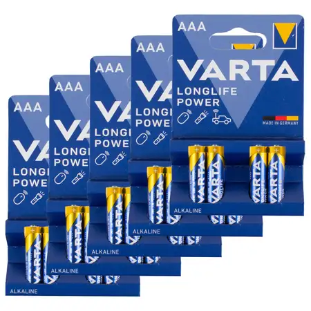 20 VARTA LONGLIFE POWER ALKALINE AAA Batteries (MICRO 4903, LR03, MN2400) 1.5V