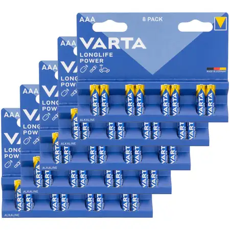 40 VARTA LONGLIFE POWER ALKALINE AAA Batteries (MICRO 4903, LR03, MN2400) 1.5V
