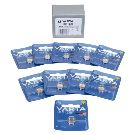 10 VARTA Lithium 3V CR1220 Button Cell Batteries (Best Before 02/2033)