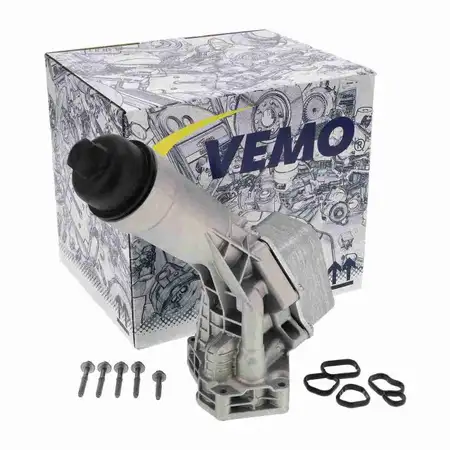 VEMO Oil Cooler + Aluminum Oil Filter Housing + Filter for BMW 3 Series G20, G21; 5 Series G30, G31; X3 G01, G02; B48