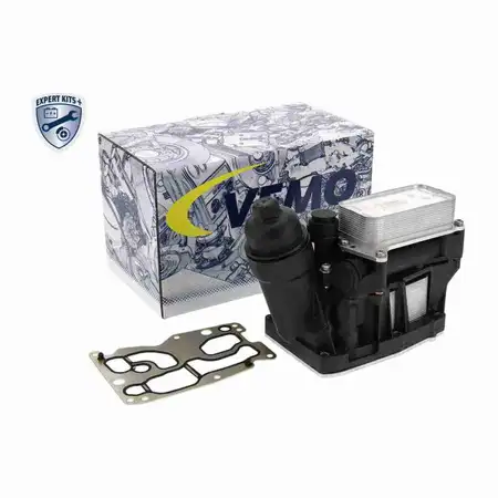 VEMO Oil Cooler + Oil Filter Housing (Aluminum) for BMW 1 Series F20, F21; 3 Series E90&ndash;E93; 5 Series F10, E84, F25, N47
