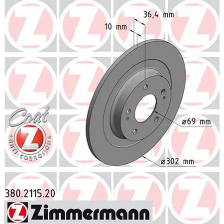 ZIMMERMANN Brake Discs for CITROEN Aircross, MITSUBISHI Outlander 3, and PEUGEOT 4008 (Rear)