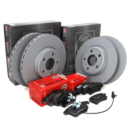 ZIMMERMANN Bremsscheiben + Bremsbel&auml;ge + Sensor f&uuml;r AUDI A4 8K B8 A5 8T 8F vorne + hinten