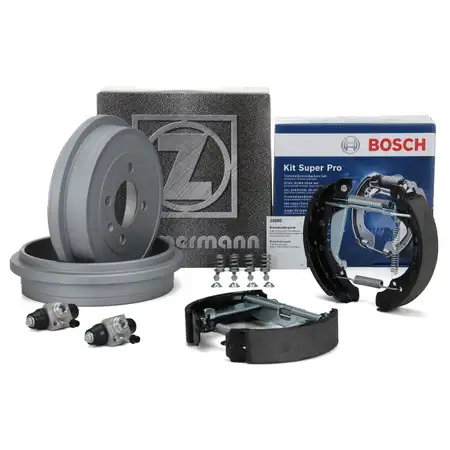 ZIMMERMANN brake drums + BOSCH brake shoes + rear wheel brake cylinders for SEAT Arosa, Mii, and Lupo