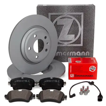 ZIMMERMANN Bremsscheiben + Bremsbel&auml;ge + Sensor f&uuml;r AUDI A6 C8 Q5 FY PR-1KD hinten