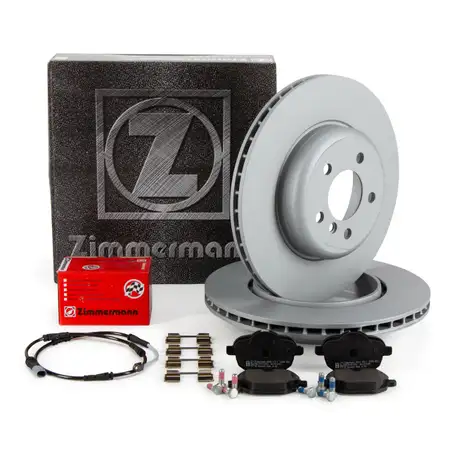 ZIMMERMANN Brake Discs + Pads + Sensor for BMW 5 Series F10 Sedan 528i, 535i, 525d, 530d (Rear)