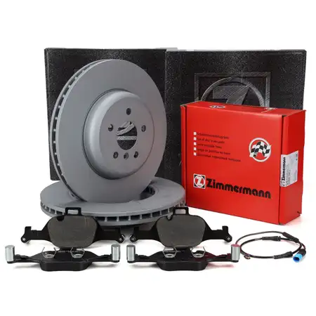 ZIMMERMANN Bremsscheiben + Bremsbel&auml;ge + Sensor f&uuml;r BMW 3er G20 330i 330d 320e 330e vorne