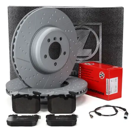 ZIMMERMANN Bremsscheiben + Bel&auml;ge + Sensor f&uuml;r BMW F30-34 mit Performance Bremse vorne