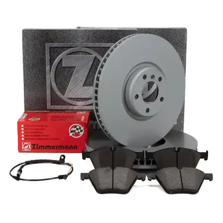 ZIMMERMANN Brake Discs + Pads + Sensor for BMW X5 E70, F15, X6 E71, E72 50i, M50d (Front)