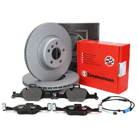 ZIMMERMANN Brake Discs + Pads + Sensor for BMW 5 Series G30 525d (without M Sport brakes) - Front