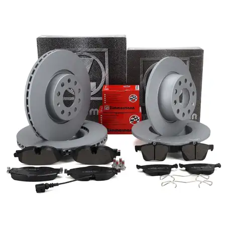 ZIMMERMANN Brake Discs + Pads + Sensor for AUDI Q2 GA, VW T-Roc, A11, D11 (Front + Rear)