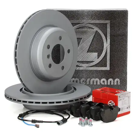 ZIMMERMANN Brake Discs + Pads + Sensor for BMW 5 Series F10 Sedan 520-530i 518-525d (Rear)