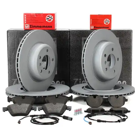 ZIMMERMANN Bremsscheiben + Bel&auml;ge + Sensor f&uuml;r BMW 5er 520i 523i 518d 520d vorne + hinten