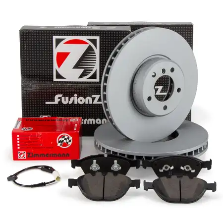 Zimmermann FORMULA F brake discs + Pads for BMW E60, E61 535d, 6 Series E63 650i, 635d (Front)