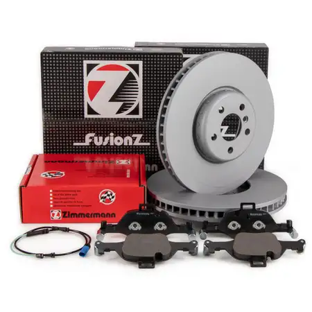 Zimmermann FORMULA F brake discs + Pads for BMW 5 Series G30 540i, 6 Series G32 630i, G11 (Front)