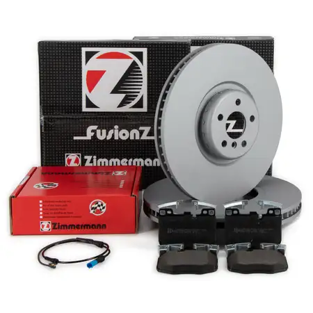 Zimmermann FORMULA F brake discs, pads, and sensor for BMW X5 40i and 30d with a third row of seats in the front