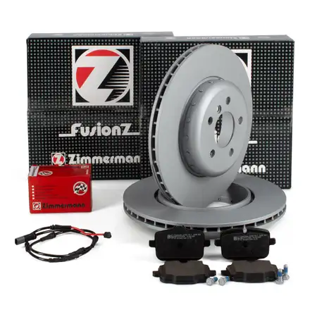 Zimmermann FORMULA F brake discs, pads, and sensor for BMW 5 Series Touring 535i, 520&ndash;535d (Rear)